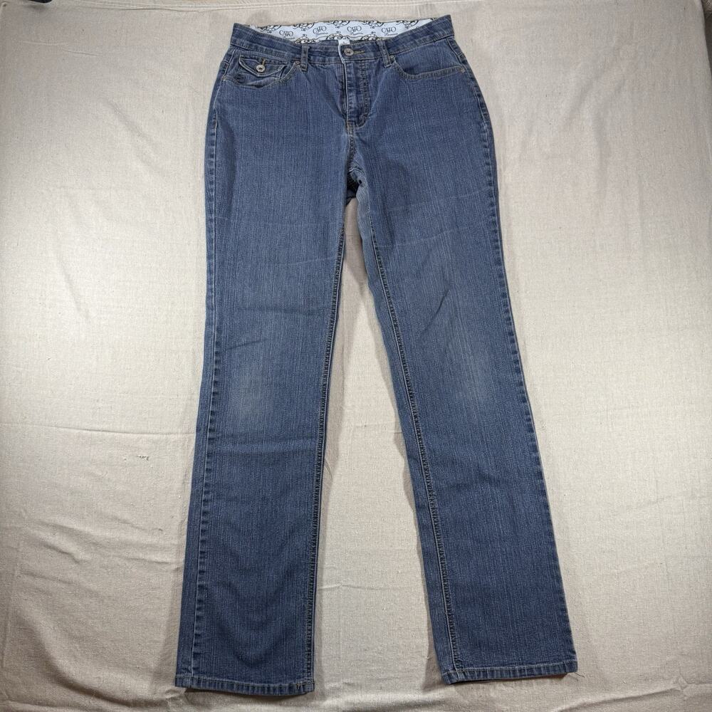 Cato Premium Womens Straight Leg Jeans Size 6 Medium Wash Blue Flap Pocket Denim